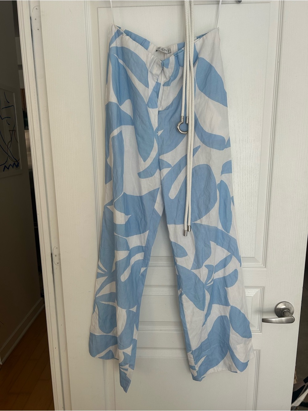 MØN RENN Light Blue & White Abstract Print Wide-Leg Pants from Anthropologie